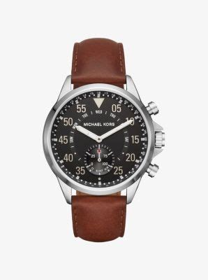 michael kors men's silvertone leather strap gage hybrid smart watch
